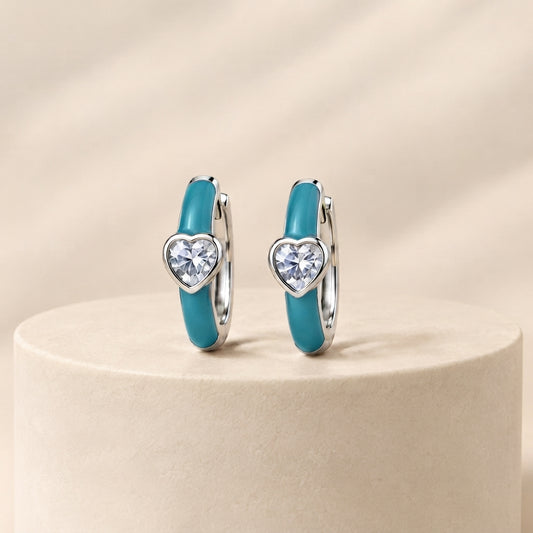 Cupid's Love — Enamel & CZ Heart Huggie Earrings