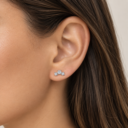 Aurora — Sterling Silver Round Cut Stud Earrings