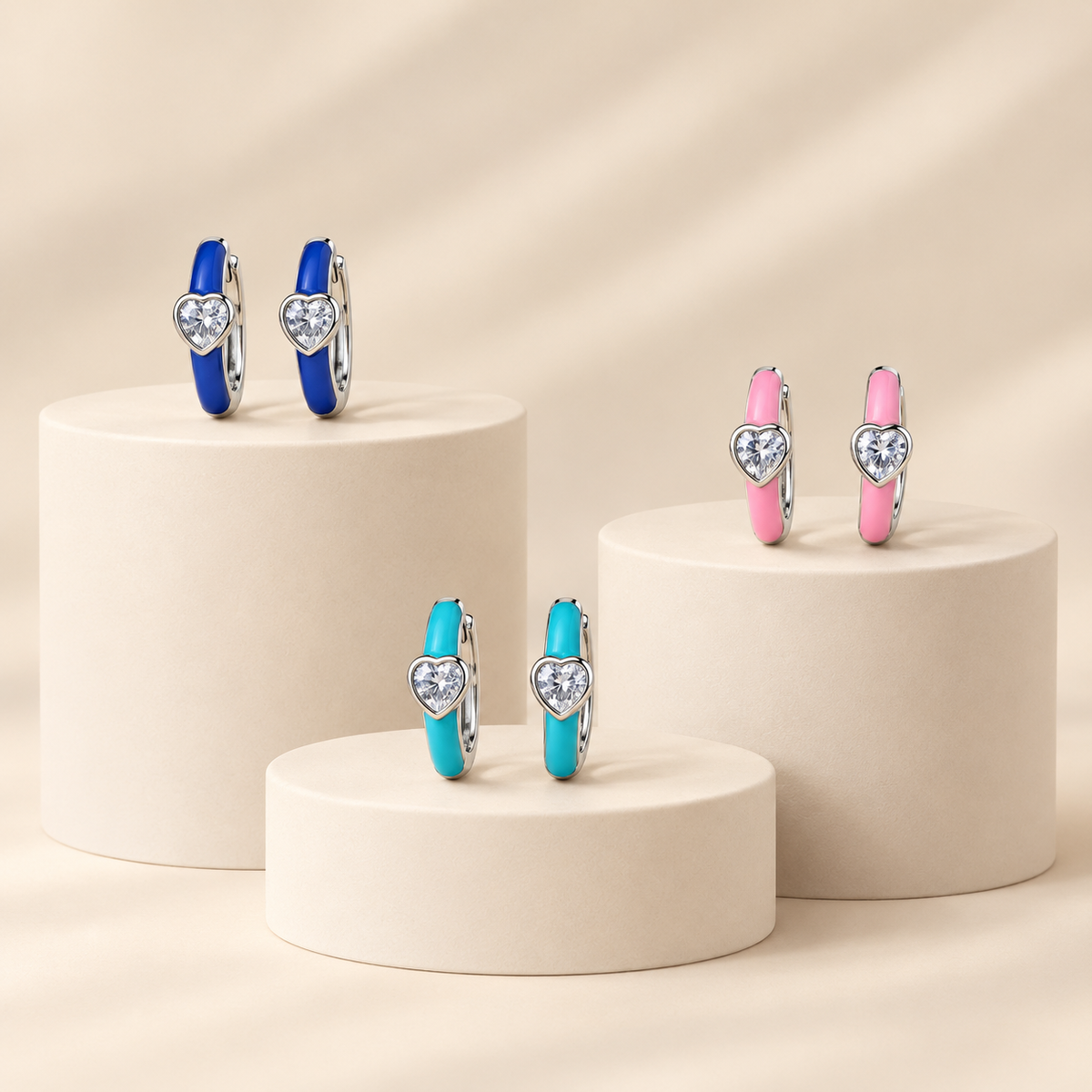 Cupid's Love — Enamel & CZ Heart Huggie Earrings