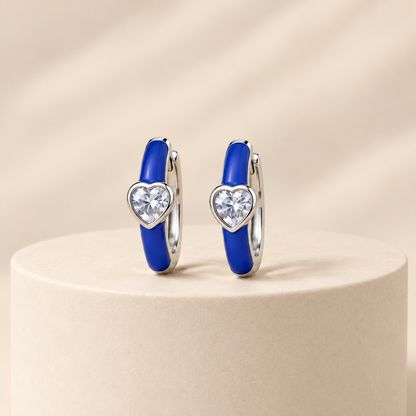 Cupid's Love — Enamel & CZ Heart Huggie Earrings