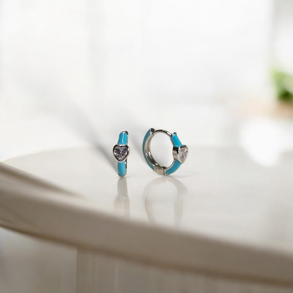 Turquoise heart huggie earrings