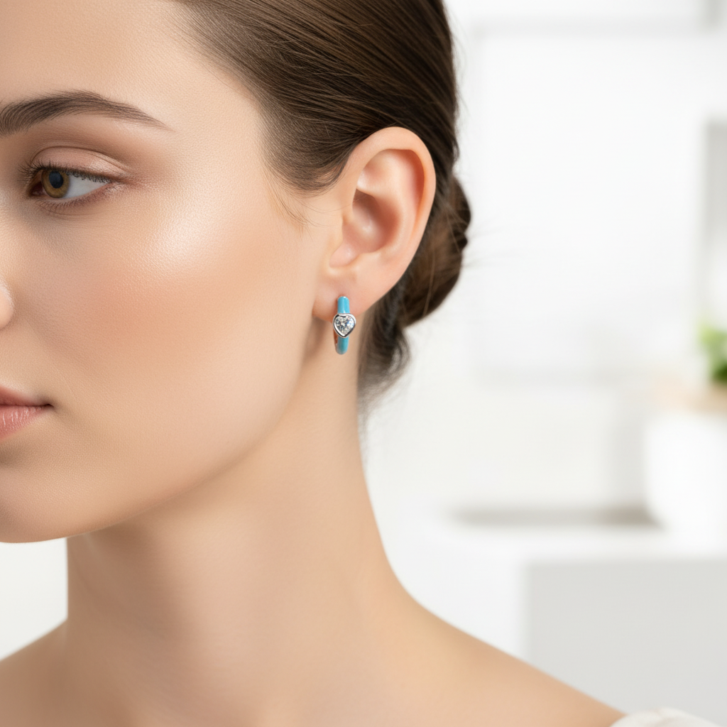 Cupid's Love — Enamel & CZ Heart Huggie Earrings
