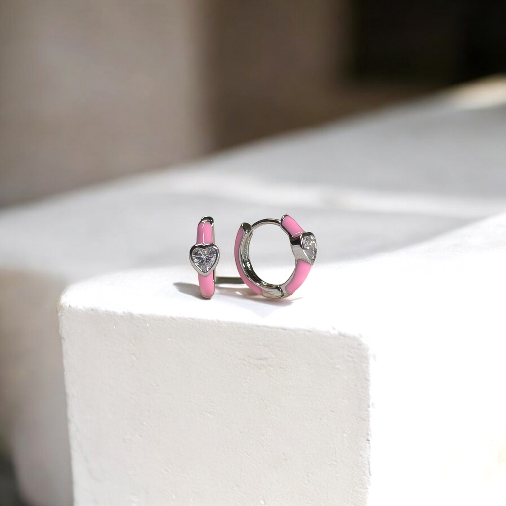 Pink heart huggie earrings