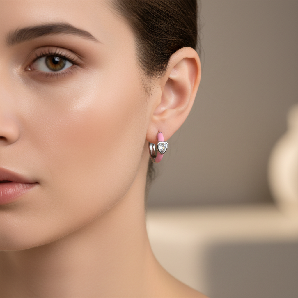 Cupid's Love — Enamel & CZ Heart Huggie Earrings