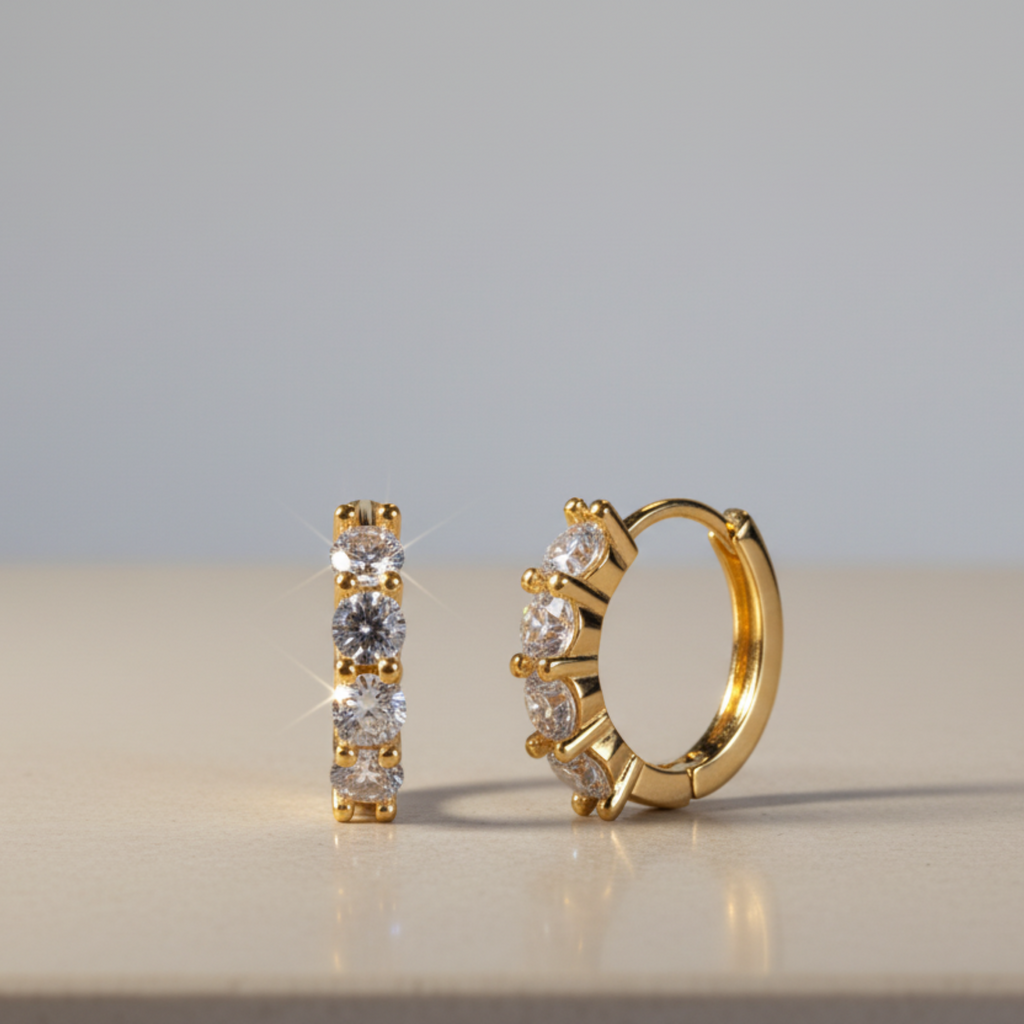 Pair of CZ Gold hoop earrings 