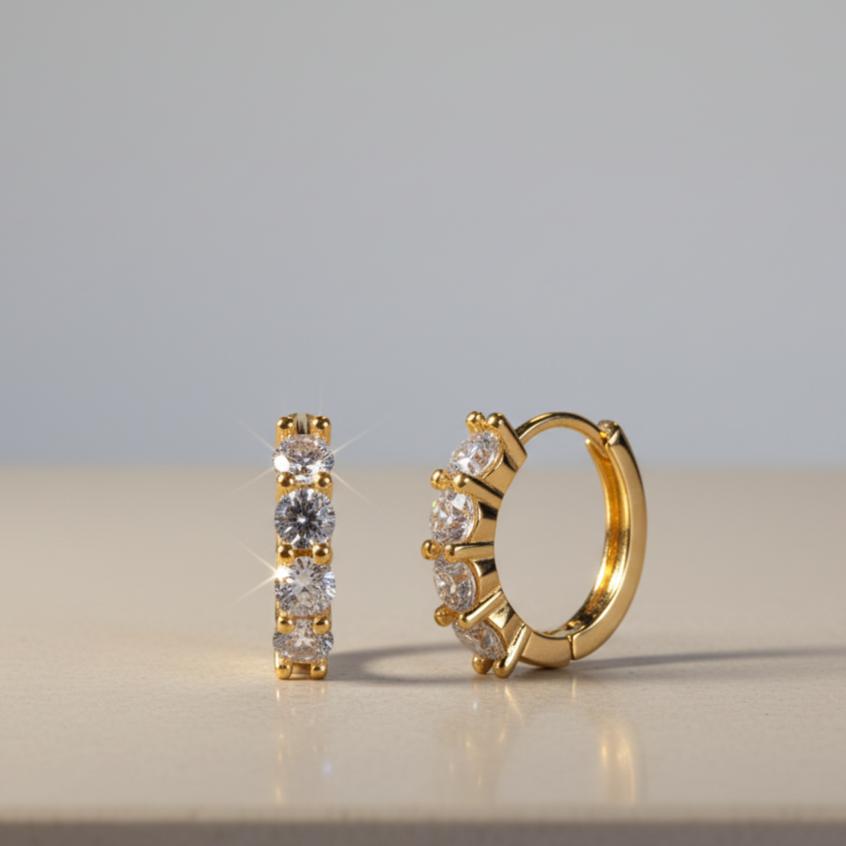 Pair of CZ Gold hoop earrings 