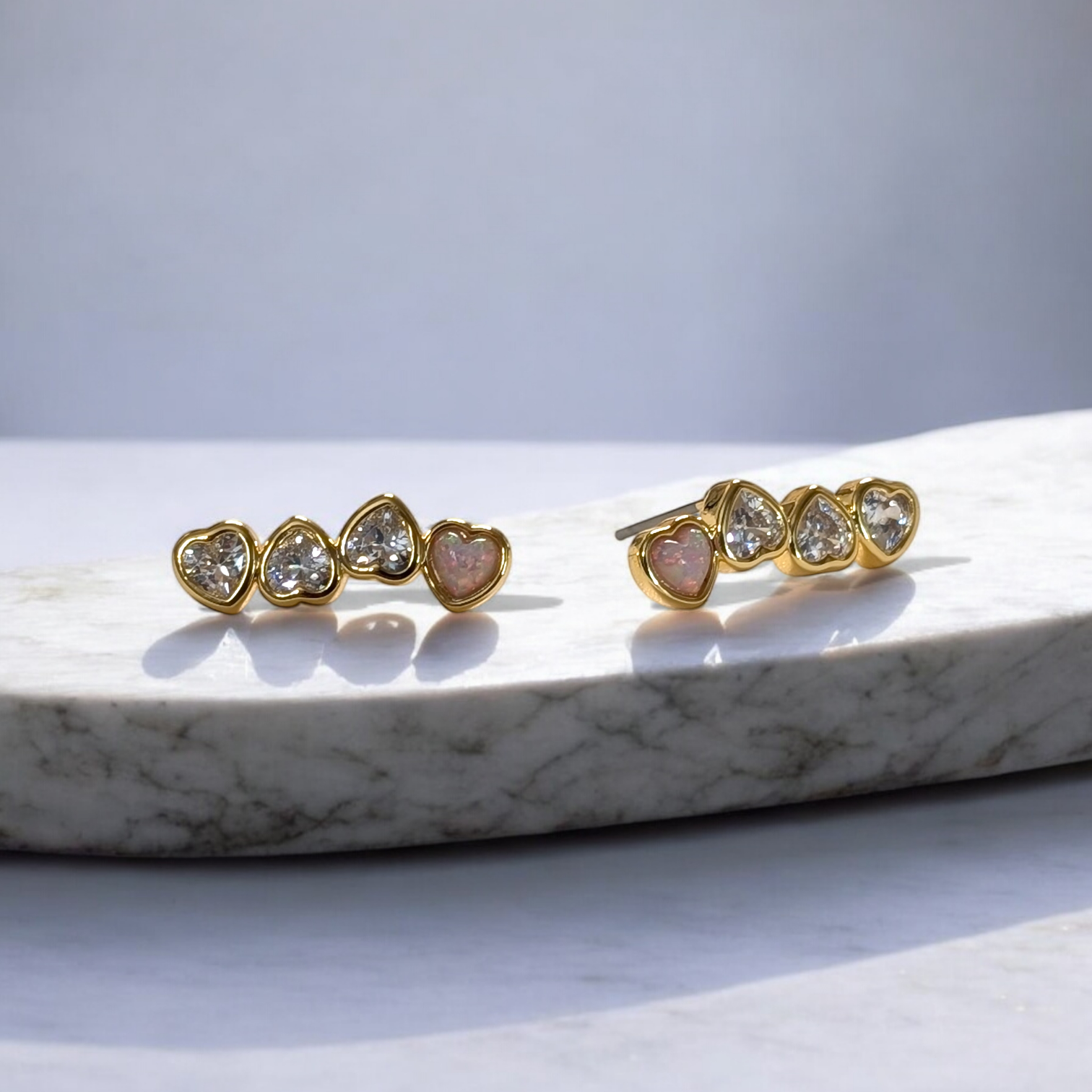 Gold heart and Opal CZ earrings
