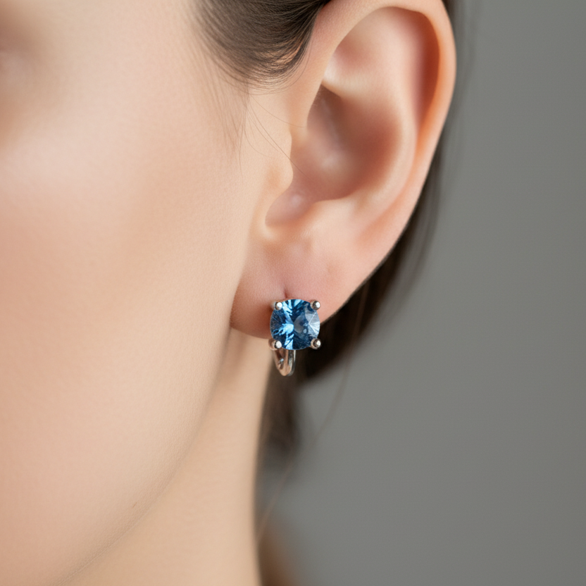 Lorelei — Sterling Silver Blue Round Cut Huggie Earrings