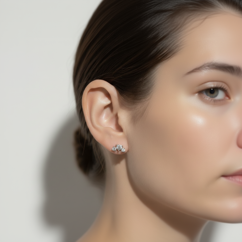 Aurora — Sterling Silver Round Cut Stud Earrings