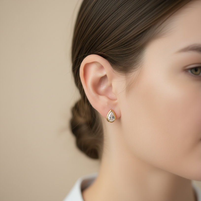 Aura — Sterling Silver Pear Cut Stud Earrings