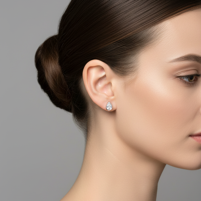 Aura — Sterling Silver Pear Cut Stud Earrings