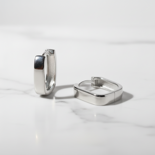 Clara — Sterling Silver High Polished Huggie Earrings
