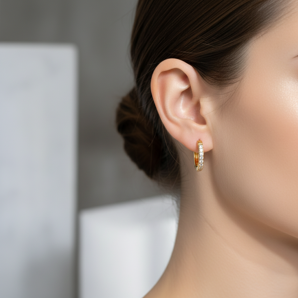 Lyla — Round Cut Pave Huggie Hoop Earrings