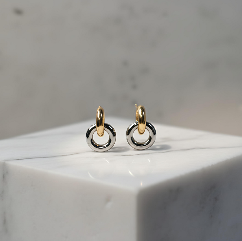 pair of two tone hoop earrings