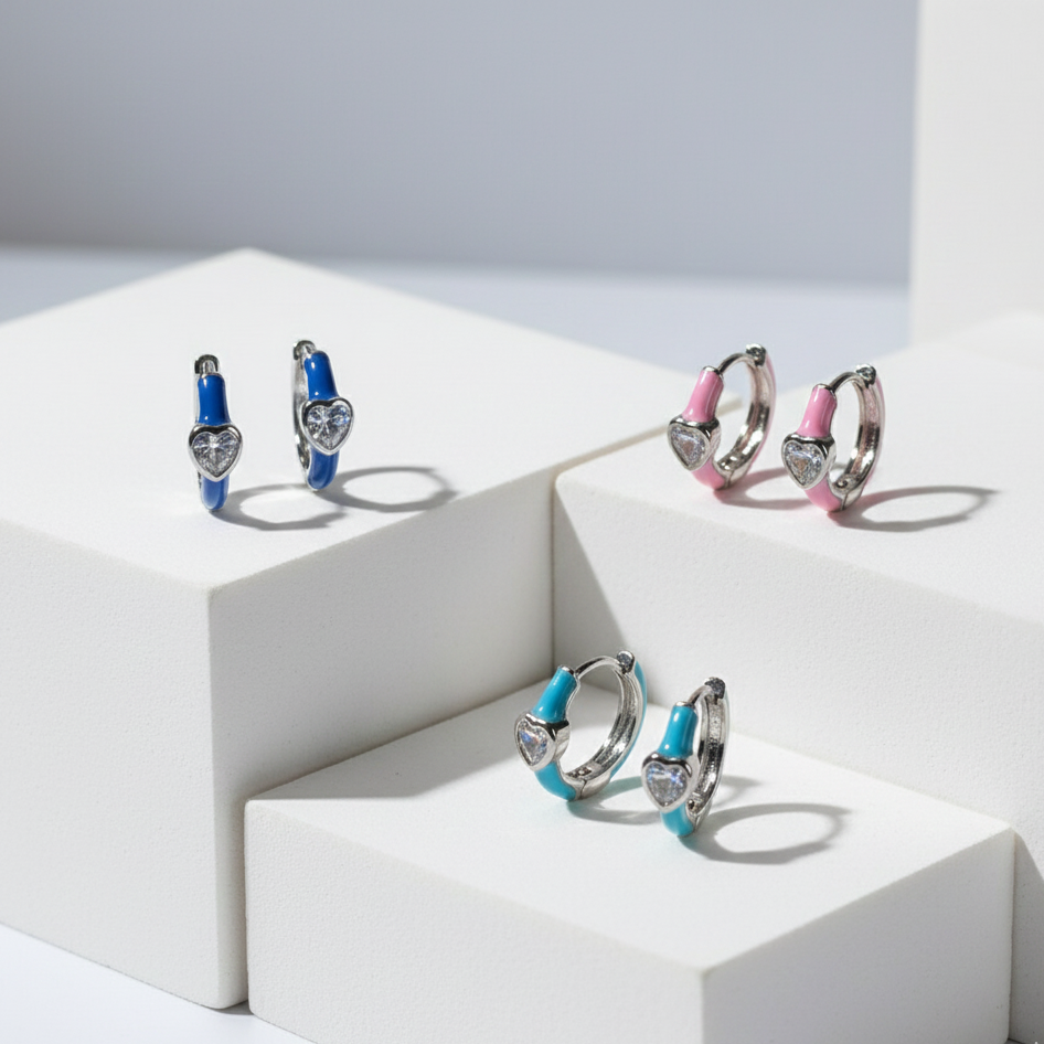 Cupid's Love — Enamel & CZ Heart Huggie Earrings