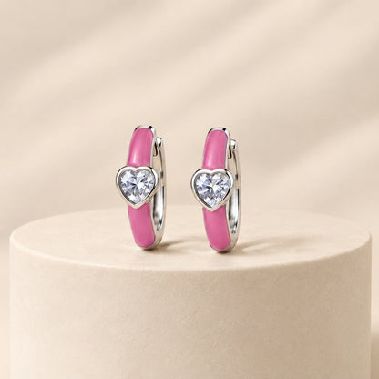 Cupid's Love — Enamel & CZ Heart Huggie Earrings
