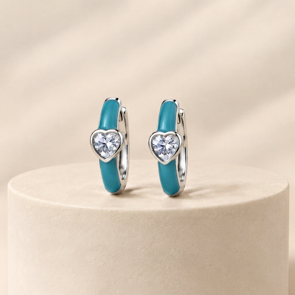 Cupid's Love — Enamel & CZ Heart Huggie Earrings