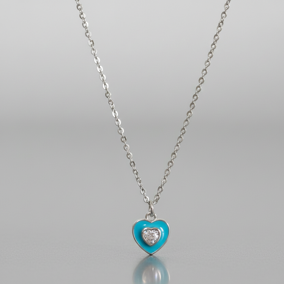 Cupid's Love — Enamel & CZ Heart Pendant Necklace