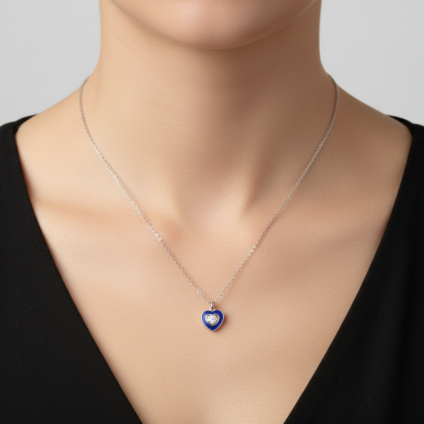 Cupid's Love — Enamel & CZ Heart Pendant Necklace