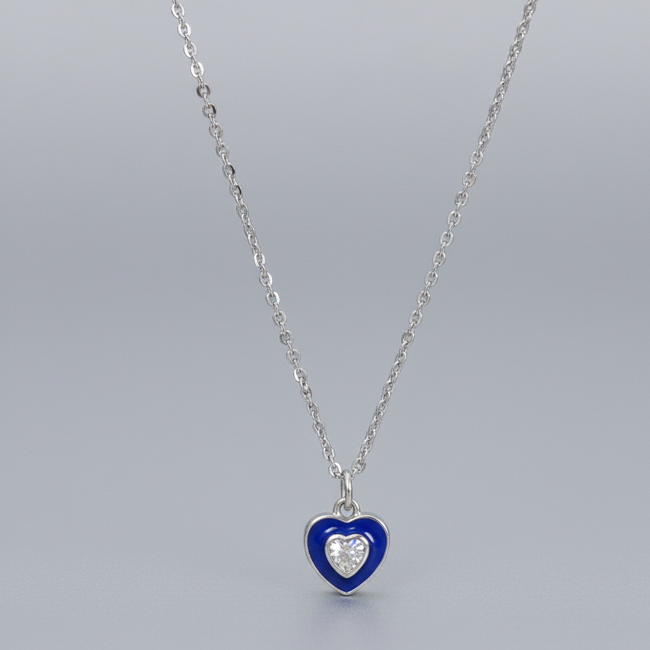 Cupid's Love — Enamel & CZ Heart Pendant Necklace