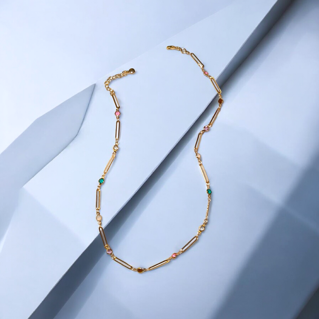 Multi color CZ link necklace