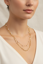 Ocean's Touch — Pearl & Link Layered Necklace