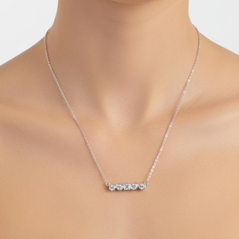Adeline — Sterling Silver Mixed Cut Pendant Necklace