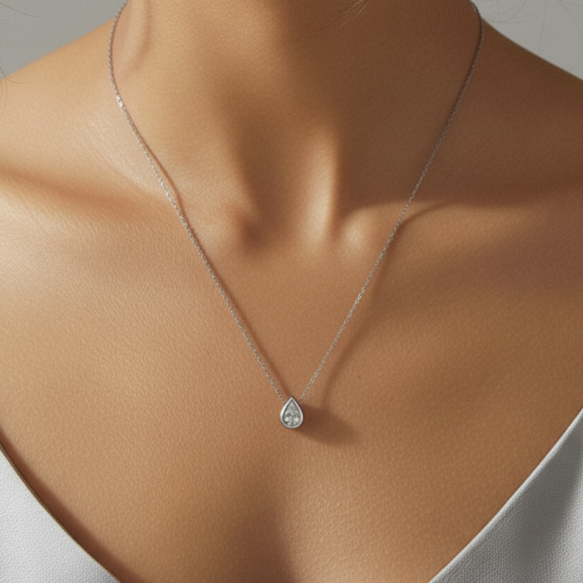 Aura — Sterling Silver Pear Cut Solitaire Necklace