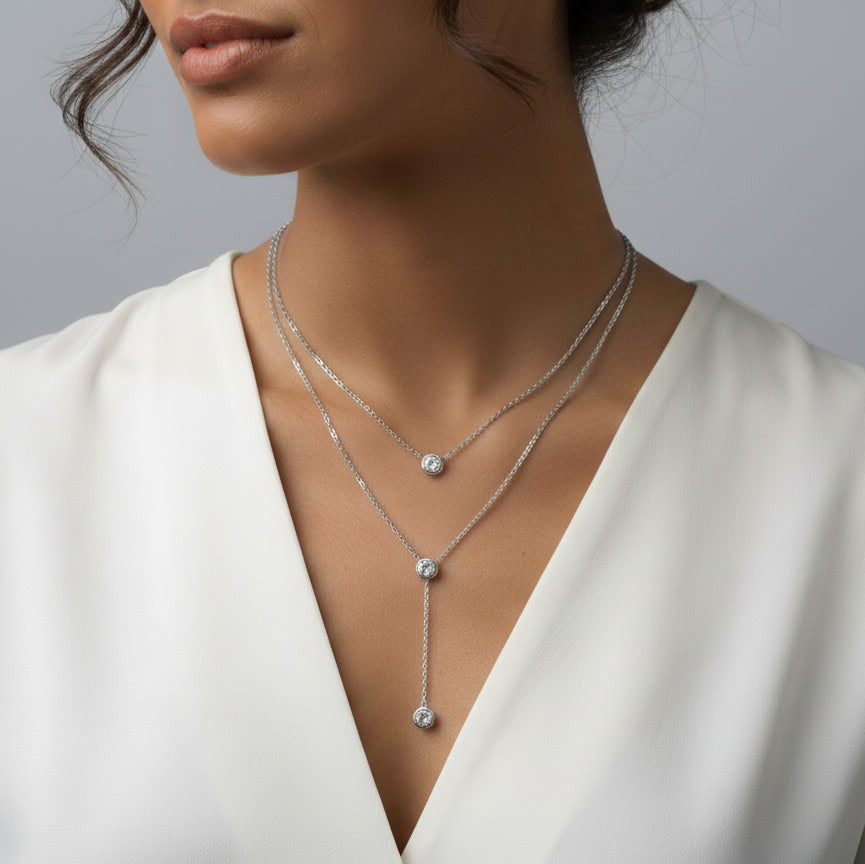 Meridian — Round Cut Layered Y Necklace