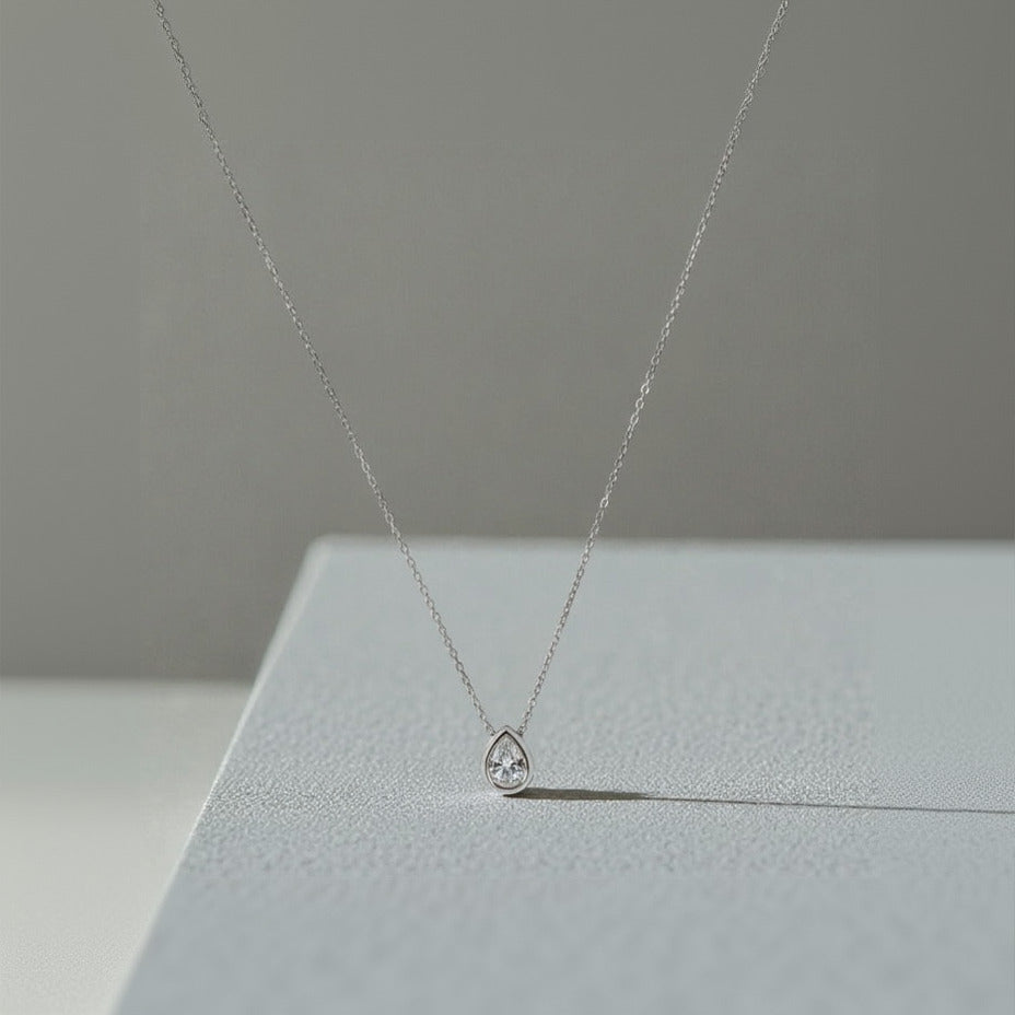 Aura — Sterling Silver Pear Cut Solitaire Necklace