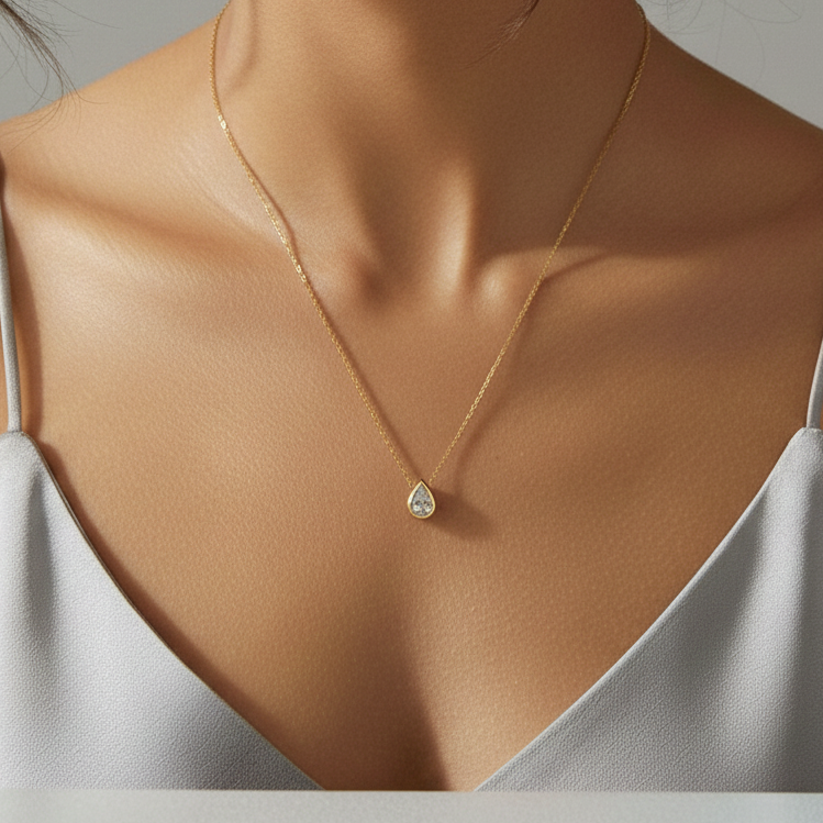 Aura — Sterling Silver Pear Cut Solitaire Necklace